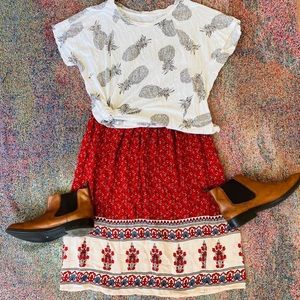 Boho pineapple printed print T-shirt blouse top